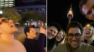 The 'Schitt's Creek' Cast Went To See The CN Tower Lit Up In Gold & They Were Starstruck