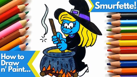 How to draw and paint Smurfette The Smurfs Witch Halloween