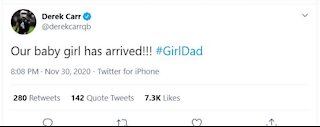 Derek Carr welcomes a new baby to their family