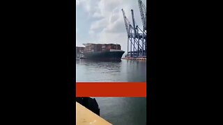 MASSIVE CONTAINER SHIP HITS CRANES