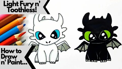 How to draw and paint Light Fury and Toothless from How to Train Your Dragon