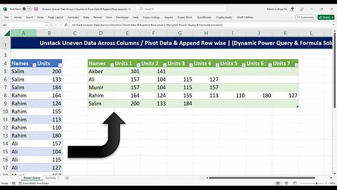 Unstack Uneven Data Across Columns or Pivot Data & Append Row wise (Power Query & Formula Solution)