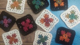 Small Crochet Granny Square (Tile) High Desert Flower (Snowflake, Hawaiian Quilt Motif, Fall leaves)