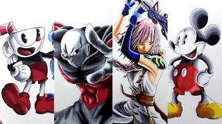 Drawing Various Video Game And Cartoon Characters - Compilation