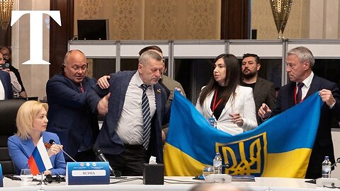 A Ukrainian delegate punched a Russian delegate after he grabbed the #Ukraine flag at a summit
