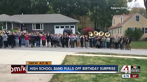 Shawnee Mission North marching band surprises woman on 85th birthday