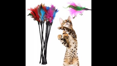 unny Kitten Cat Teaser Interactive Toy Rod with Bell and Feather Toys For Pet Cats
