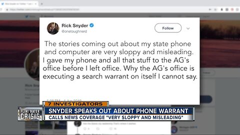 Former Governor Snyder's mobile devices seized in Flint Water Crisis investigation