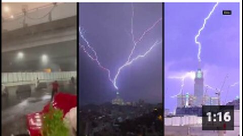 Dramatic scenes of heavy rain, powerful wind and incredible lightning from Mecca, Saudi Arabia