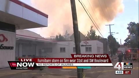 Three-alarm fire engulfs furniture warehouse on Southwest Boulevard near downtown KC