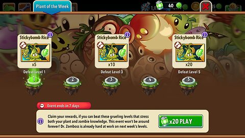 Plants vs Zombies 2 - Plant of the Week - Stickybomb Rice - August 2024