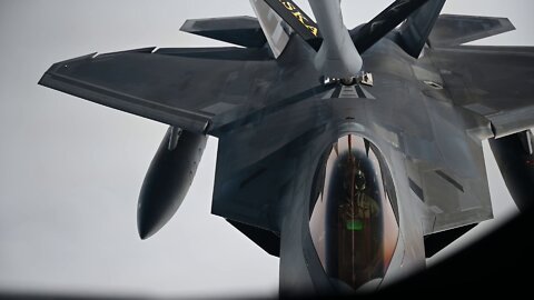 KC-135 Stratotanker Refuels F-22 Raptors During Operation Noble Defender