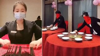 Check Out How These Chinese Waitresses Set Tables