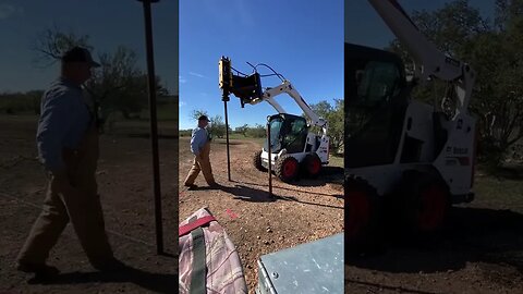 Bobcat Pushing Fence Posts! Hydraulic Post Driver