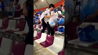 Tidying up after one of their greatest #FIFAWorldCup wins 👏 Huge respect to these Japanese fans 🙌