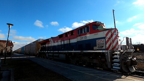 CN 3115 BC Rail Heritage Engine Autoracks Train West In Ontario