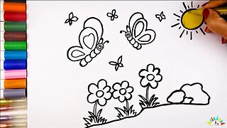 Drawing and Coloring Butterflies and Flowers for Kids & Toddlers | Ariu Land