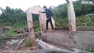 Young man gets hit by wall