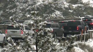 Drivers head toward the high country in advance of snow