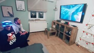 Dude gets hit hard by controller during VR session