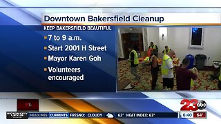 Dozens of volunteers help clean up Downtown Bakersfield Saturday