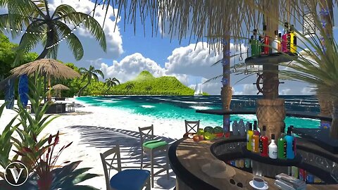 Beach Bar Cafe | Day & Sunset Ambience | Ocean Waves & Tropical Nature Sounds