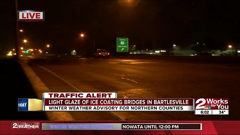 Light glaze of ice coating bridges in Bartlesville