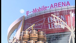 Jack Daniel's barrel tree on display outside T-Mobile Arena