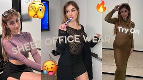 Office worker tries on sheer Dresses for the workplace