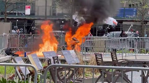 MENTALLY ILL COMMIE LIGHTS HIMSELF ON FIRE OUTSIDE TRUMP TRIAL IN NYC