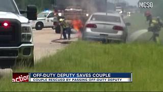 Off-duty deputy saves couple in burning car