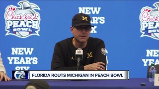 Jim Harbaugh reacts to Michigan loss in Peach Bowl