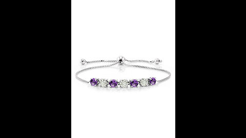 Gem Stone King 925 Sterling Silver Purple Amethyst and White Diamond Greek Vine Tennis Bracelet...