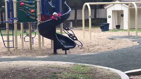 Girl doesn't want to leave park, goes painfully slow down slide