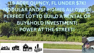 .19 ACRE QUINCY, FL UNDER $7K! MODULAR & SF HOMES ALLOWED! RESIDENTIAL LOT WITH POWER!