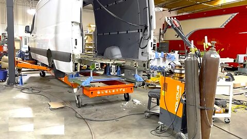 Mercedes Sprinter Van collision repair on Celette frame bench
