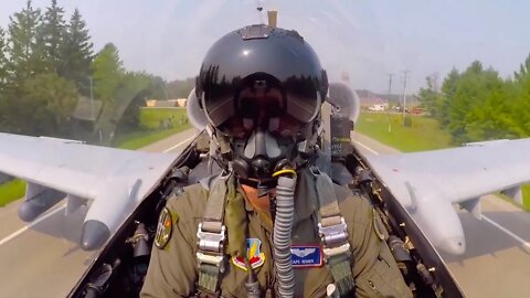 US Air Force Pilot Lands A-10 Thunderbolt (Warthog) On Michigan Highway And Films It On His GoPro
