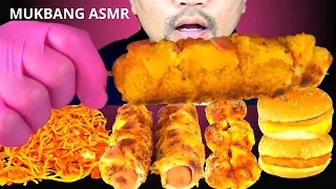 MUKBANG ASMR,Sausage,Fire Noodles,ASMR Burger,Auntie Anne,Onion Cream Cheese Pretzel