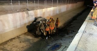 Las Vegas firefighters help rescue driver from burning vehicle