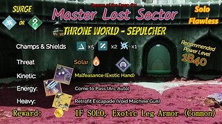 Destiny 2 Master Lost Sector: Throne World - Sepulcher on my Void Warlock Solo-Flawless 8-12-23