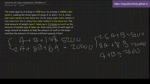 Systems of Linear Equations Word Problems: Problem 2