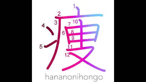 痩 - to get thin/slim down - Learn how to write Japanese Kanji 痩 - hananonihongo.com