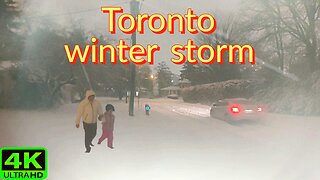 【4K】Snow storm night walk Toronto Canada 🇨🇦