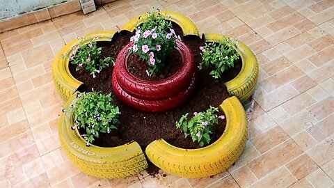 Creative garden Recycling old tires into flower pots