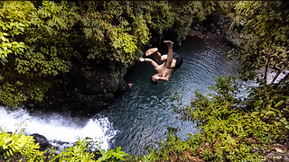 Insane waterfall cliff diving in Bali