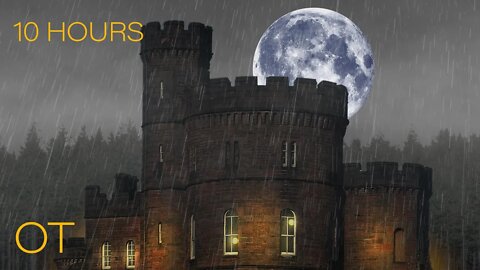 Fantasy Stormy Castle Moon | Soothing Rain & Thunder Sounds | Relax | Study | Sleep | 10 HOURS