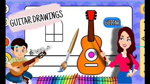 How to draw a GUITAR 🎸| easy step by step guitar drawings|