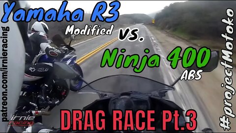 Ninja 400 vs. Yamaha R3 DRAG RACE Pt.3 Comparison Review | #projectMotoko
