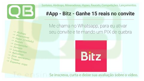 #Airdrop - #Aplicativo - Bitz - Ganhe 15 reais, saque ou deixe em CDI