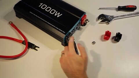 How to connect positive & negative cables to the Renogy 1000w 12v to 230v Pure Sine Wave Inverter